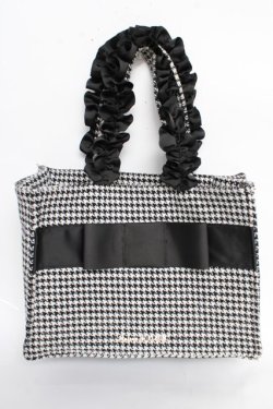 画像1: Maison de FLEUR / 千鳥格子 フリルハンドルトートSバッグ F 黒 Y-25-10-28-045-LO-BG-SZ-ZY