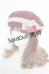 Amavel / 月夜の狐と寒椿和風ベレー帽  ボルドー Y-25-10-28-055-CA-AC-SZ-ZY