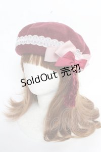 Amavel / 月夜の狐と寒椿和風ベレー帽  ボルドー Y-25-10-28-055-CA-AC-SZ-ZY