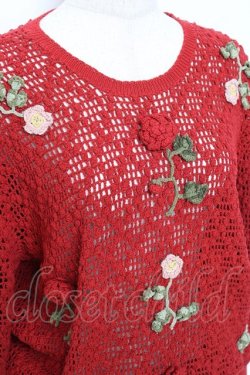 画像4: WONDERFUL WORLD / フラワーモチーフニット  赤 Y-25-10-28-073-LO-TO-SZ-ZY