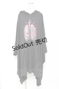 Drug Honey / クリスタル線画x写実的臓器ドレープポンチョワンピース  黒 Y-25-10-28-112-PU-OP-SZ-ZY