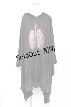 画像1: Drug Honey / クリスタル線画x写実的臓器ドレープポンチョワンピース  黒 Y-25-10-28-112-PU-OP-SZ-ZY