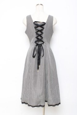 画像2: axes femme / 編み上げ千鳥格子ジャンスカ F 黒 Y-25-10-28-124-AX-OP-SZ-ZY