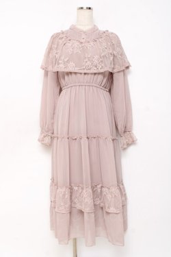 画像1: axes femme / レースケープティアードワンピース M モカ Y-25-10-28-125-AX-OP-SZ-ZY