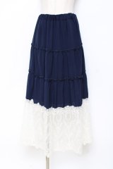 axes femme / 裾レースティアードスカート M 紺 Y-25-10-28-140-AX-SK-SZ-ZI