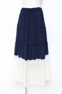 axes femme / 裾レースティアードスカート M 紺 Y-25-10-28-140-AX-SK-SZ-ZI
