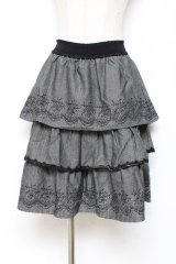 axes femme / 刺繍入ティアードスカート M クロ Y-25-10-28-143-AX-SK-SZ-ZI