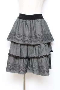 axes femme / 刺繍入ティアードスカート M クロ Y-25-10-28-143-AX-SK-SZ-ZI