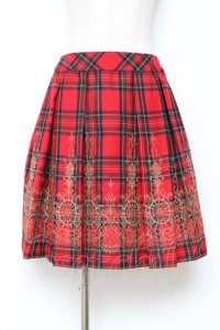 Jane Marple / ウールタータンヴィクトリアンエンブロイダリーのスカート M 赤 Y-25-10-28-145-JM-SK-SZ-ZY