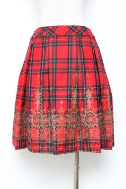 画像2: Jane Marple / ウールタータンヴィクトリアンエンブロイダリーのスカート M 赤 Y-25-10-28-145-JM-SK-SZ-ZY