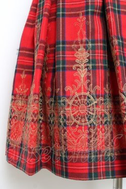 画像3: Jane Marple / ウールタータンヴィクトリアンエンブロイダリーのスカート M 赤 Y-25-10-28-145-JM-SK-SZ-ZY