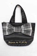 Maison de FLEUR / チェックリボンサテントートバッグ F ブラック Y-25-10-28-043-LO-BG-SZ-ZY