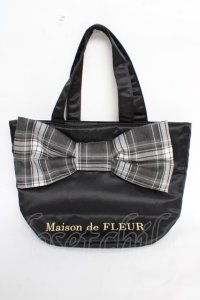 Maison de FLEUR / チェックリボンサテントートバッグ F ブラック Y-25-10-28-043-LO-BG-SZ-ZY