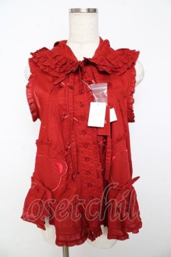 画像1: PINK HOUSE / クマワッペンフード付きノースリーブベスト/ブラウス F 赤 Y-25-10-31-026-LO-BL-SZ-ZY