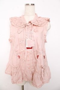 PINK HOUSE / クマワッペンフード付きノースリーブベスト/ブラウス F ピンク Y-25-10-31-028-LO-BL-SZ-ZY