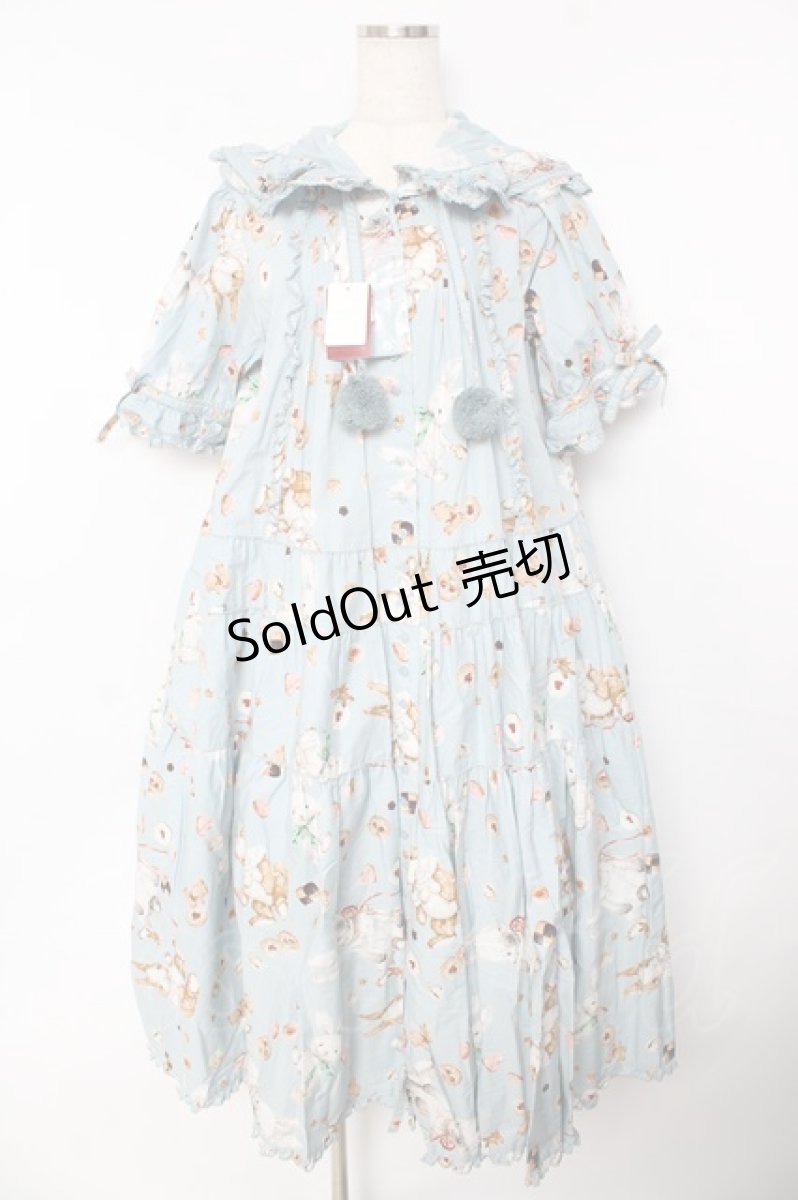 画像1: PINK HOUSE / クッキーラビッツプリントフード付きミディワンピース F サックス Y-25-10-31-067-LO-OP-AS-ZY (1)