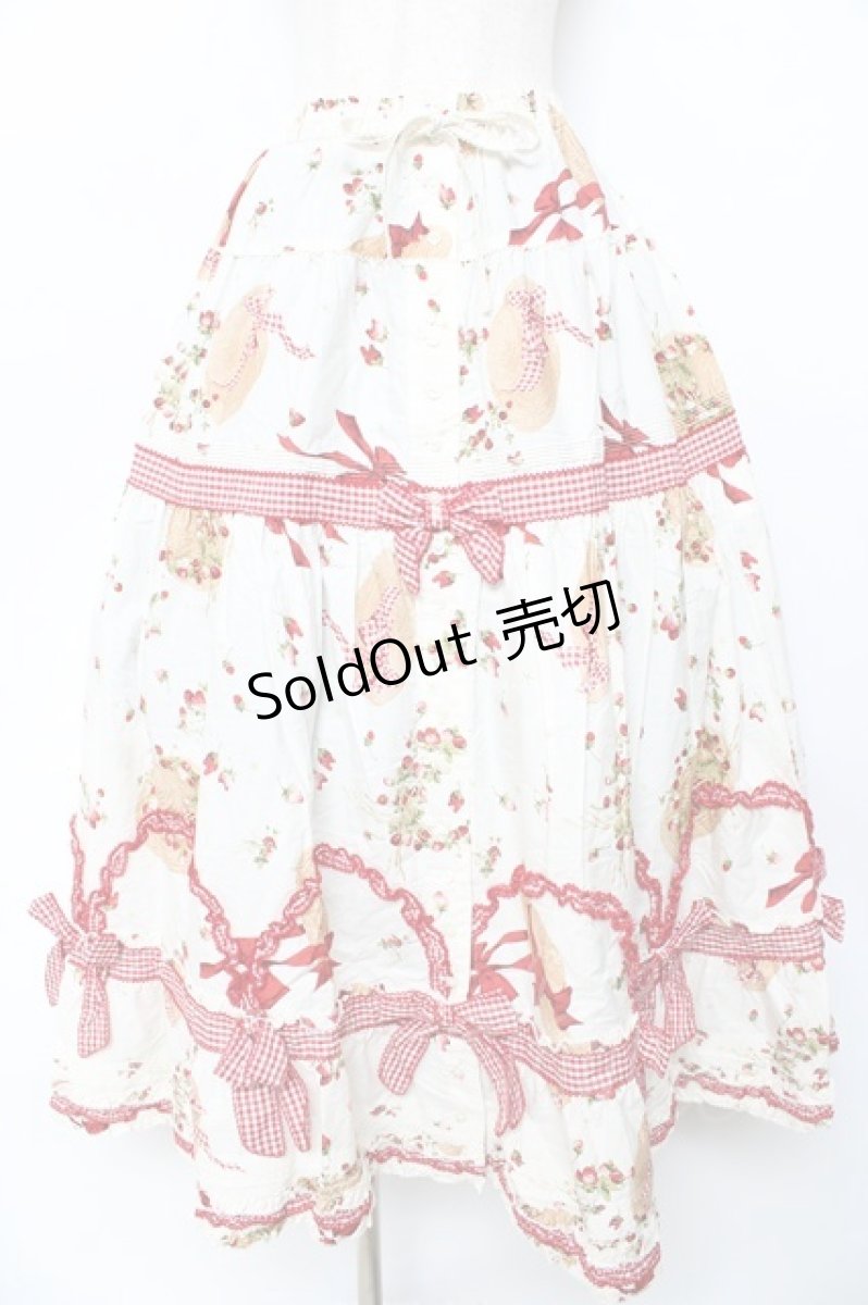 画像1: PINK HOUSE / Straw-berry Hatプリントパッチワークスカート F サックス Y-25-10-31-078-LO-SK-SZ-ZY (1)