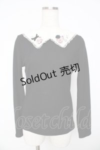 axes femme POETIQUE / 薔薇刺繍入りブラウス風プルオーバー M 黒 Y-25-11-01-054-AX-TO-SZ-ZY