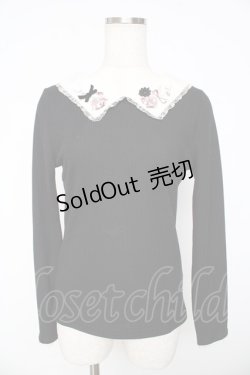 画像1: axes femme POETIQUE / 薔薇刺繍入りブラウス風プルオーバー M 黒 Y-25-11-01-054-AX-TO-SZ-ZY