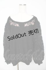 axes femme / 袖レース刺繍デザインニット L 黒 Y-25-11-01-055-AX-TO-SZ-ZY