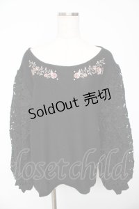 axes femme / 袖レース刺繍デザインニット L 黒 Y-25-11-01-055-AX-TO-SZ-ZY