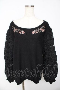 画像1: axes femme / 袖レース刺繍デザインニット L 黒 Y-25-11-01-055-AX-TO-SZ-ZY