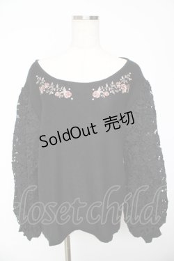 画像1: axes femme / 袖レース刺繍デザインニット L 黒 Y-25-11-01-055-AX-TO-SZ-ZY