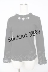 axes femme / キラキラお花ビジューリブプルオーバー M 黒 Y-25-11-01-056-AX-TO-SZ-ZY