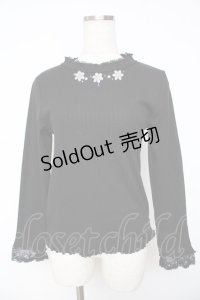 axes femme / キラキラお花ビジューリブプルオーバー M 黒 Y-25-11-01-056-AX-TO-SZ-ZY