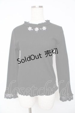 画像1: axes femme / キラキラお花ビジューリブプルオーバー M 黒 Y-25-11-01-056-AX-TO-SZ-ZY