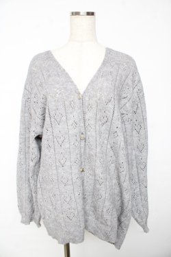 画像1: axes femme POETIQUE / ハート透かし編みニットカーディガン  グレー Y-25-11-01-060-AX-TO-SZ-ZY