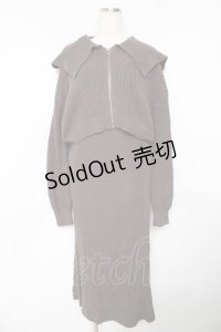 axes femme / ジップ付きニット×ニットワンピース  グレー Y-25-11-01-062-AX-OP-SZ-ZY