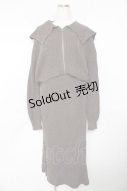 画像1: axes femme / ジップ付きニット×ニットワンピース  グレー Y-25-11-01-062-AX-OP-SZ-ZY