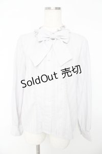 axes femme kawaii / ストライプリボンブラウス M グレー Y-25-11-01-065-AX-BL-SZ-ZY