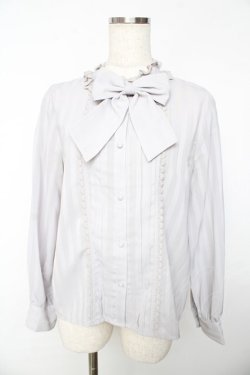 画像1: axes femme kawaii / ストライプリボンブラウス M グレー Y-25-11-01-065-AX-BL-SZ-ZY