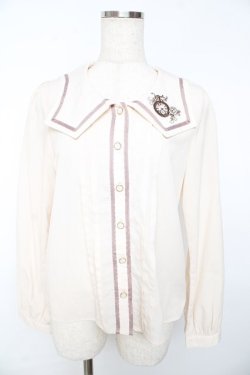 画像1: axes femme POETIQUE / 時計刺繍セーラーブラウス M キナリ Y-25-11-01-066-AX-BL-SZ-ZY