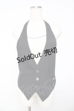 画像1: BPN FOR MEN / ピンストライプホルターベスト M 黒 Y-25-11-01-073-GO-TO-SZ-ZY