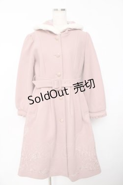 画像1: axes femme / 額縁風刺繍フード付きコート M ピンク Y-25-11-01-086-AX-CO-SZ-ZY