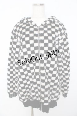 画像1: ALGONQUINS / ブロックチェックファーブルゾン ユニセックス 白×黒 Y-25-11-01-092-AL-JA-SZ-ZY