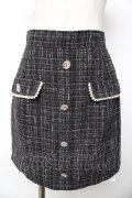Ank Rouge / フロントビジューツイードミニスカート M 黒 Y-25-11-01-135-CA-SK-SZ-ZY
