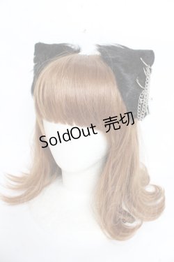 画像1: NOVESSEL / クロスチェーンリングピアス付き猫耳ヘアピン  黒 Y-25-11-01-022-PU-ZA-SZ-ZY