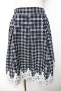 axes femme POETIQUE / 裾レースツイードスカート M 紺 Y-25-11-01-150-AX-SK-SZ-ZY
