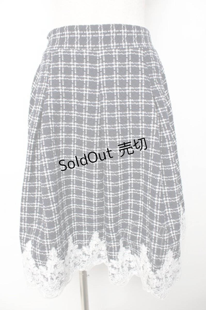 画像1: axes femme POETIQUE / 裾レースツイードスカート M 紺 Y-25-11-01-150-AX-SK-SZ-ZI (1)