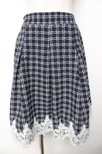 axes femme POETIQUE / 裾レースツイードスカート M 紺 Y-25-11-01-150-AX-SK-SZ-ZI