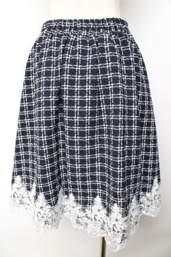 画像2: axes femme POETIQUE / 裾レースツイードスカート M 紺 Y-25-11-01-150-AX-SK-SZ-ZY