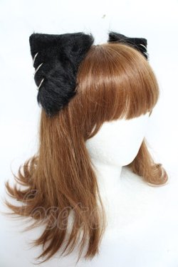 画像2: NOVESSEL / クロスチェーンリングピアス付き猫耳ヘアピン  黒 Y-25-11-01-022-PU-ZA-SZ-ZY