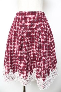 画像1: axes femme POETIQUE / 裾レースツイードスカート M ワイン Y-25-11-01-157-AX-SK-SZ-ZY