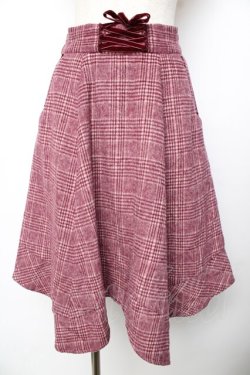 画像1: axes femme / シャギーチェックイレヘムスカート  ワイン Y-25-11-01-158-AX-SK-SZ-ZY
