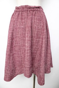 画像2: axes femme / シャギーチェックイレヘムスカート  ワイン Y-25-11-01-158-AX-SK-SZ-ZY