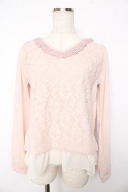 画像1: axes femme / 起毛レースVネックプルオーバー  ピンク Y-25-11-01-037-AX-TO-SZ-ZY